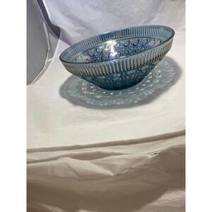 Beautiful Vintage Aqua 10" Carnival Glass Bowl